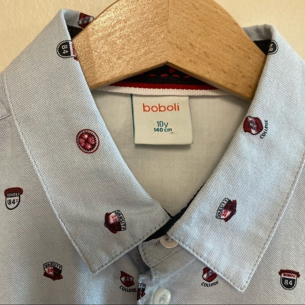 boys boboli 10 varsity printed cotton button down dress shirt preppy elbow patch - Picture 9 of 12